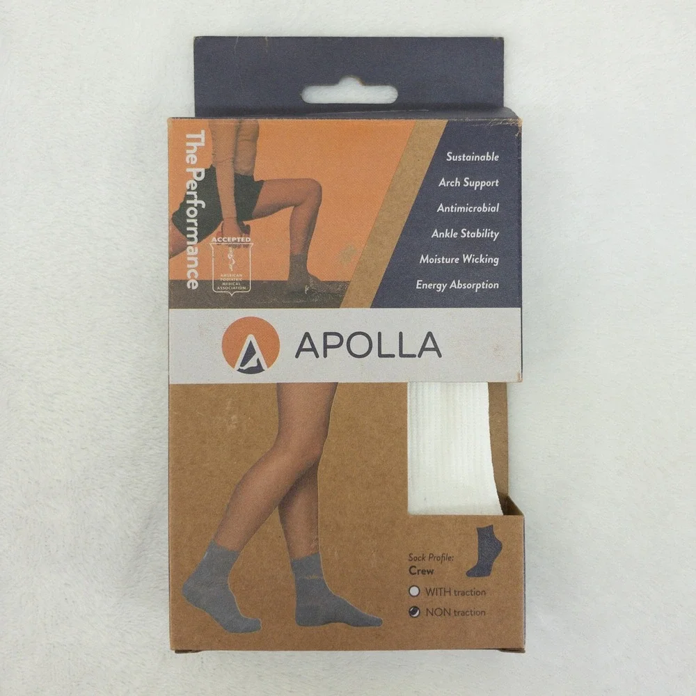 Apolla The Performance Crew Socks Mens XL 11.5-13 White Non Traction Compression